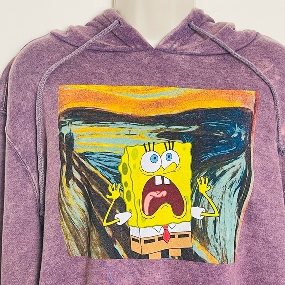 Nickelodeon Spongebob Squarepants Hooded Acid Wash Sweatshirt Size L - Picture 2 of 6